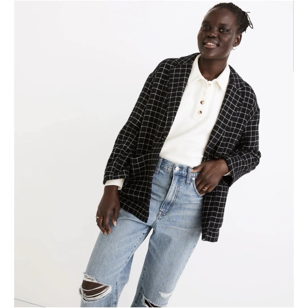 Madewell Waffleback Shaw Blazer Jacket Black White Windowpane Plaid NWT Sz L - Picture 13 of 15